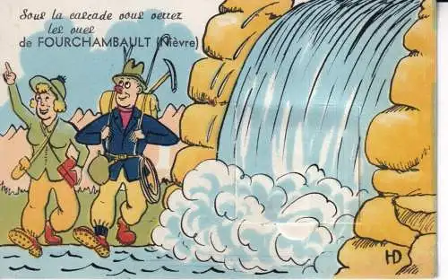 B080 Neuheit Auszug Frankreich Bergsteiger Wasserfall Fourchambault Postkarte