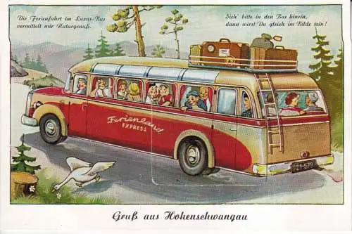 B080 Neuheit Auszug Deutschland Gruss aus Hoenschwangau Bus Touristen Postkarte