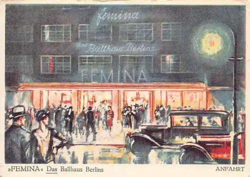 B083 Werbung Femina Ballhaus Berlins Nürnberg Autos Mondschein Postkarte