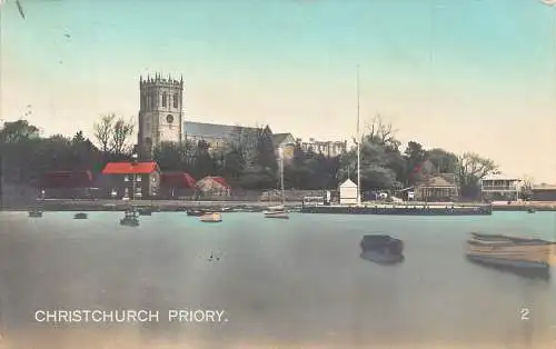 England 1914 Christchurch Priory Hafen Boote Vintage Postkarte