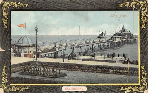 England 1924 Passepartout Eastbourne Bridge Vintage Postkarte
