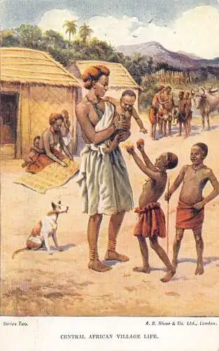 B079 Zentralafrikanische Republik Dorfleben Familie Kinder Ethno Hund Postkarte