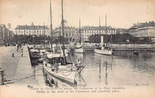 France Havre Yachts in Dock of Commerce und Gambetta Place Steamboats Postkarte