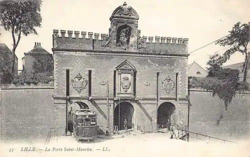Frankreich Lille La Porte Saint Maurice Straßenbahn Tor Radfahrer Vintage Postkarte