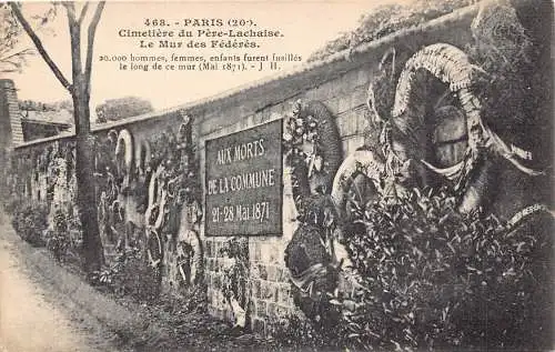 Frankreich Paris Cimetiere du Pere Lachaise Mur des Federes Vintage Postkarte