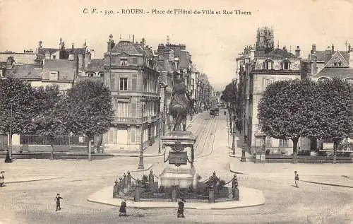Frankreich Rouen Place de l'Hotel de Ville et Rue Thiers Vintage Postkarte