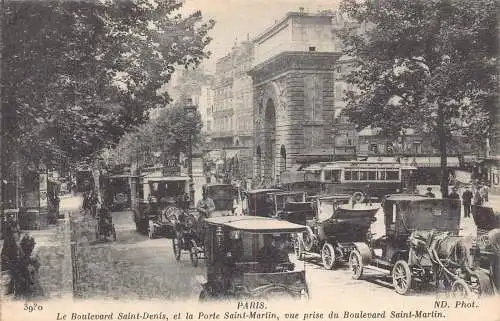 Frankreich Paris Boulevard Saint Denis Bus Auto Kutsche Oldtimer Postkarte