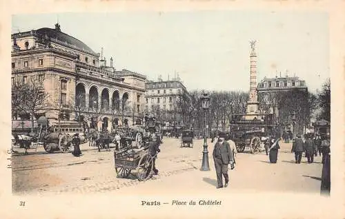 Frankreich Paris Place du Chatelet Carts Vintage Postkarte