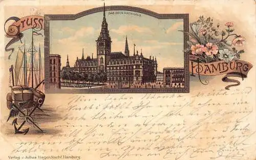 Deutschland Gruss aus Hamburg 1897 Jugendstil Litho Vintage Postkarte