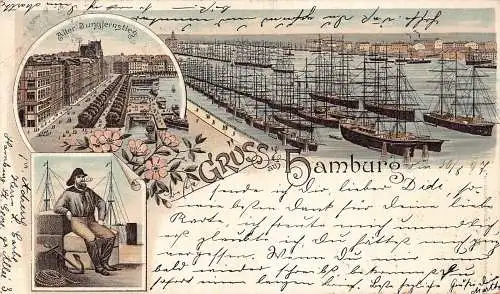 Deutschland Gruss aus Hamburg 1897 Litho Vintage Postkarte