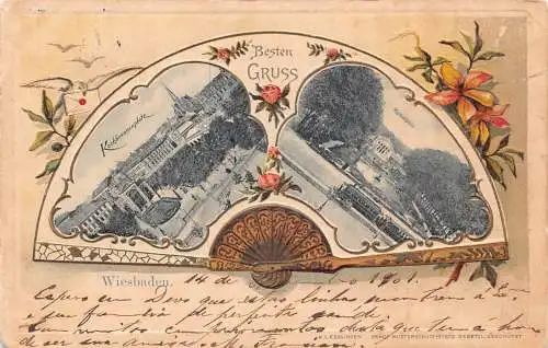 Deutschland Gruss aus Wiesbaden 1901 Litho Vintage Postkarte