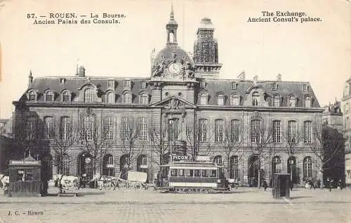 Frankreich Rouen Börse und antiker Konsulpalast Straßenbahn Vintage Postkarte