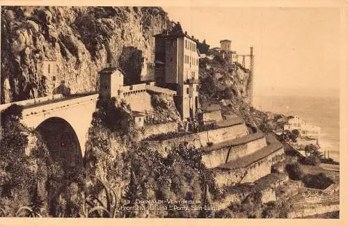 Italien Grimaldi di Ventimiglia Frontiera Italiana Ponte San Luigi Grenze Postkarte
