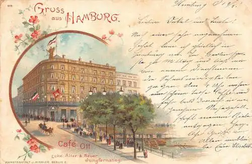 Deutschland Gruss aus Hamburg 1897 Cafe Off Litho Vintage Postkarte