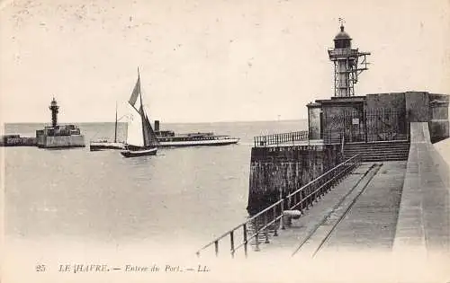 Frankreich Le Havre Hafen Dampfschiff Leuchtturm Vintage Postkarte