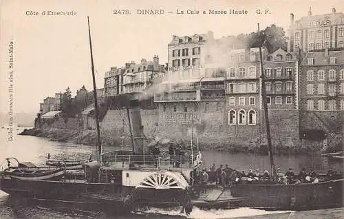 Frankreich Dinard Cale a Maree Haute Hotel Bellevue Dampfschiff Vintage Postkarte