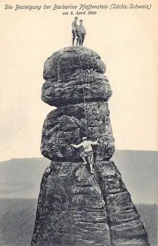 Deutschland Die Besteigung der Barbarine Pfaffenstein Klippe Bergsteiger Postkarte