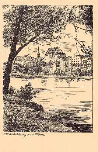 Deutschland Wasserburg a Inn Art Vintage Postkarte