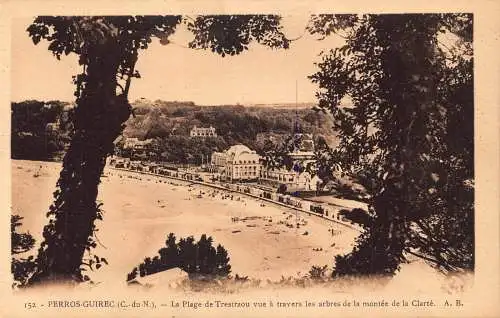 Frankreich Perros Guirec Plage de Trestraou vue Travers arbres montee Postkarte