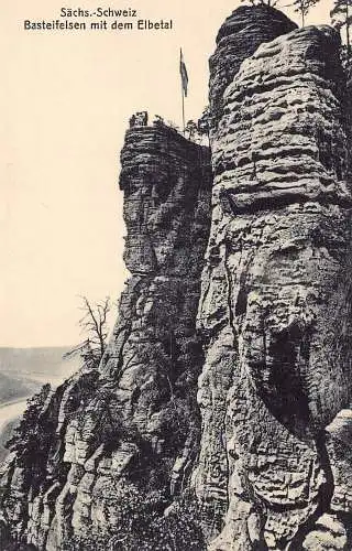 Deutschland Saechs Schweiz Basteifelsen mit dem Elbetal Vintage Postkarte