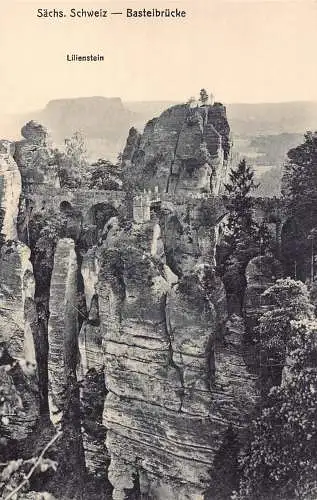Deutschland Saechs Schweiz Basteirückebrücke Lilienstein Vintage Postkarte