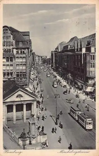 Deutschland 1938 Hamburg Manchebergstraße Straßenbahn Vintage Postkarte