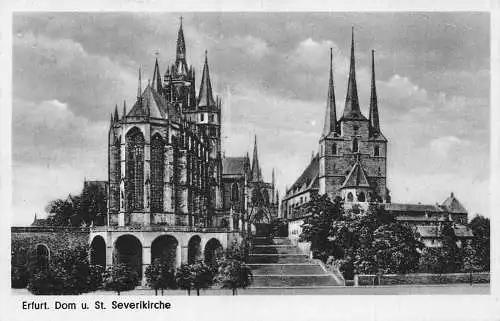 Deutschland Erfurt Dom und St. Severinkirche Kirche Vintage Postkarte