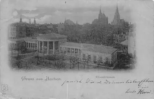 Deutschland 1898 Gruss aus Aachen Elisenbrunnen Mondschein Vintage Postkarte