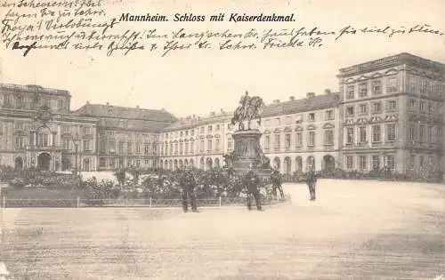 Deutschland 1910 Mannheim Schloss mit Kaiserdenkmal Polizisten Vintage Postkarte