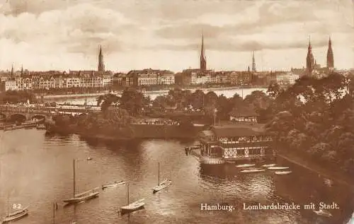 Deutschland 1930 Hamburg Lombardsbrücke mit Stadt Boote Vintage Postkarte