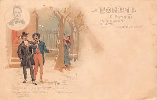La Boheme Puccini Atto III Litho Vintage Postkarte