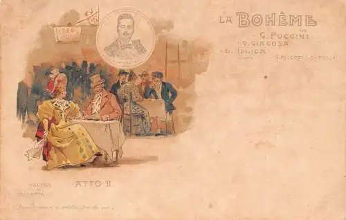 La Boheme Puccini Atto II Litho Vintage Postkarte