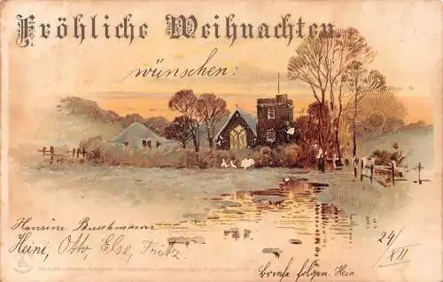 Weihnachtsgrüße Winterdorf Landschaft Postkarte