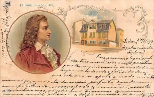 Friedrich von Schiller 1899 Deutscher Dichter Litho Vintage Postkarte