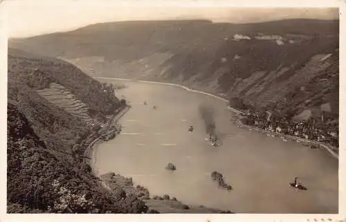 Deutschland 1936 Rhein Assmannshausen Schloss Rheinstein Dampfschiffe Vintage Postkarte