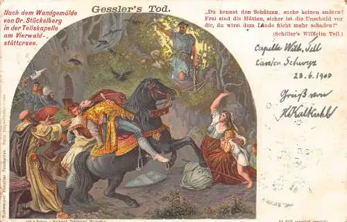 Schweiz Legende Gesslers Tod Märchen 1900 Vintage Postkarte