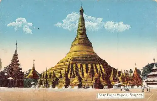 Myanmar Burma Shwe Dagon Pagode Rangun Vintage Postkarte
