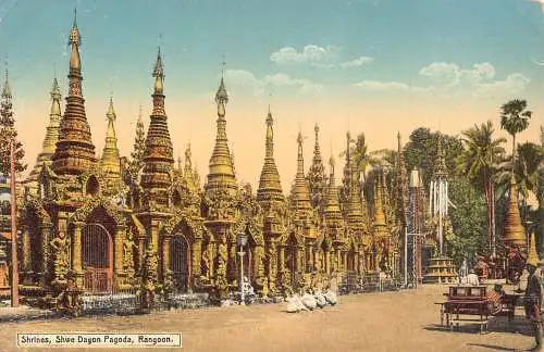 Myanmar Burma Schreine Shwe Dagon Pagode Rangun Vintage Postkarte