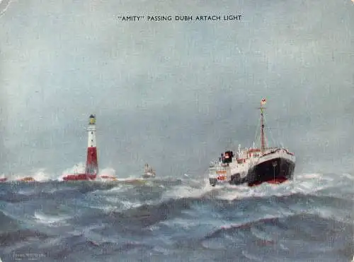 Schiffe Amity vorbei Dubh Artach Leuchtturm Vintage Postkarte