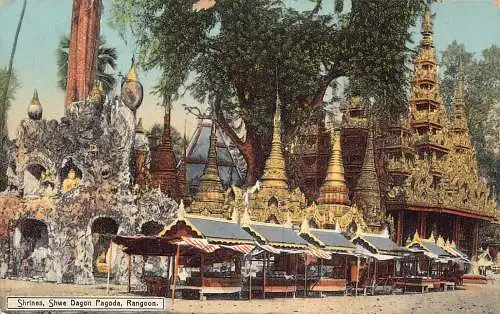 Myanmar Burma Schreine Shwe Dagon Pagode Rangun Vintage Postkarte