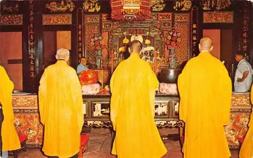 Malaysia Melaka Malakka Cheng Hoon Teng Tempel Mönche Vintage Postkarte