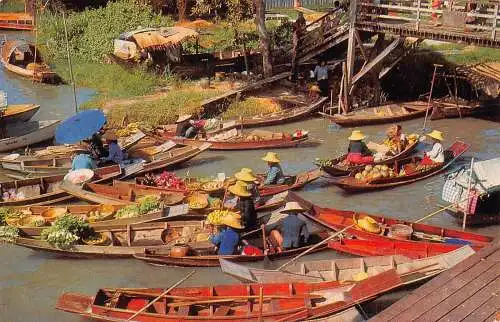 Thailand Bangkok Wat Sai Schwimmender Markt Früchte Boote Postkarte
