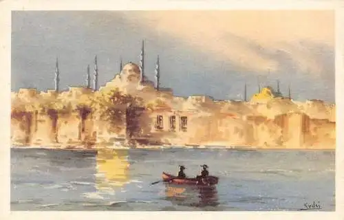 Türkei Konstantinopel Istanbul Moschee Sultan Ahmet Boot Kunst Vintage Postkarte