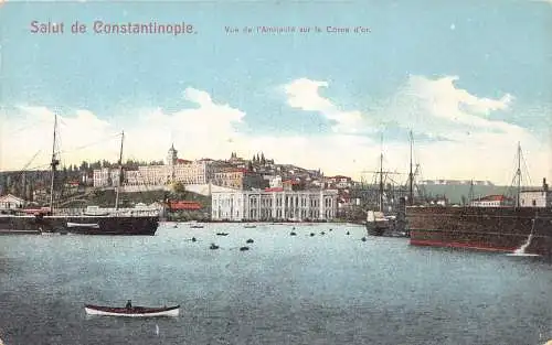 Türkei Salut de Constantinople Admiralität auf dem Golden Horn Boot Postkarte