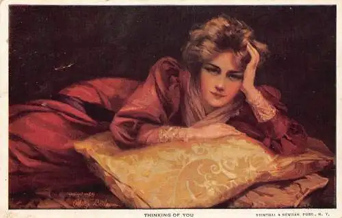 B086 Art Glamour Beauty Woman pose 1920 Philip Boileau Thinking of You Postkarte