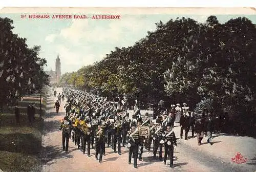 England Aldershot 3rd Hussars Avenue Road Fanfare Vintage Postkarte