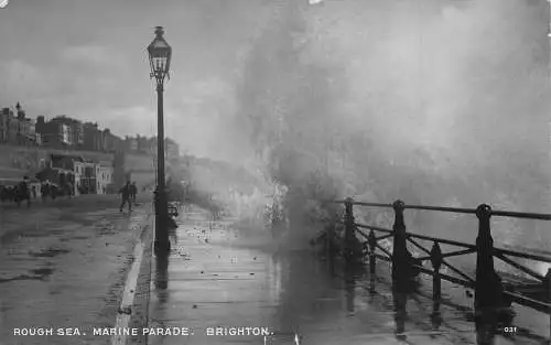 England 1910 Rough Sea Marine Parade Brighton Vintage Postkarte