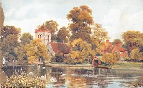England Bisham Kirche Marlow Schwäne Kunst Vintage Postkarte