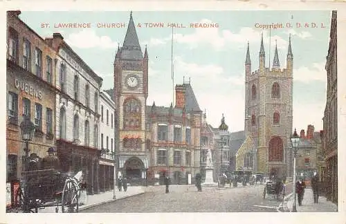 England St Lawrence Church Town Hall Reading Vintage Postkarte