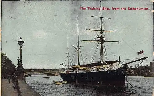 England 1908 Schulschiff vom Ufer Vintage Postkarte